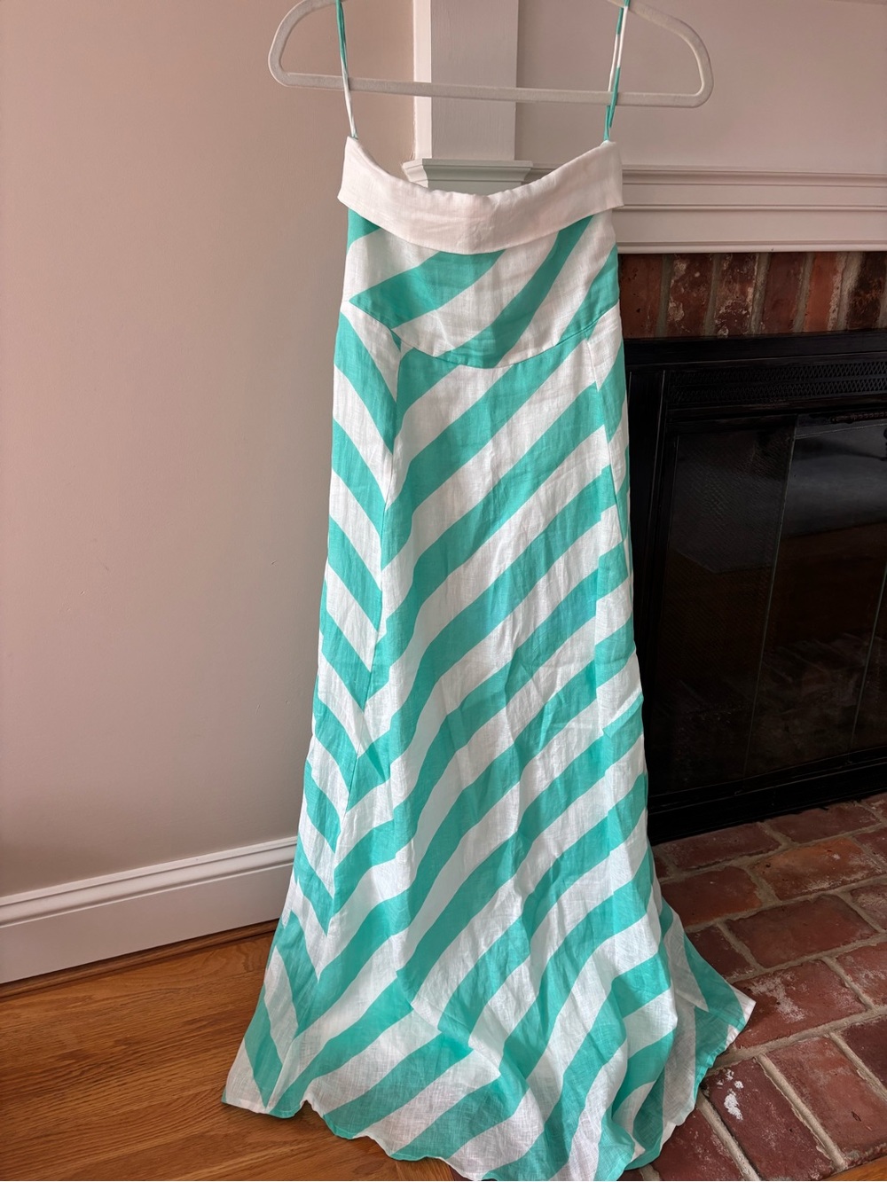Striped Maxi Dress with Aqua and White Diagonal Panels